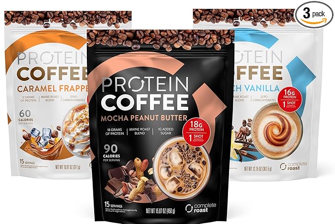 Complete Roast 3-Pack Caramel Frappe Iced Coffee and Vanilla (Mocha Peanut Butter Caramel Frappe &amp French Vanilla)