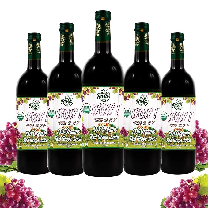 De La Rosa Organic Red Grape Juice Non-GMO Vegan and Gluten-Free Kosher Certified with No Sugar Added No Preservatives or Sulfites 25.4 Oz (Pack of 3)