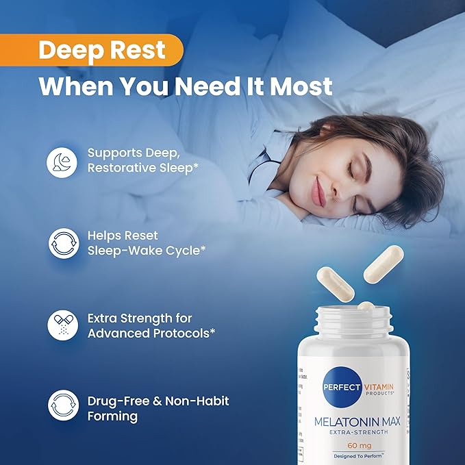 60mg Extra Strength Melatonin MAX - High Dosage Melatonin Vegan Non-GMO Gluten-Free (120 Capsules 2-Pack)