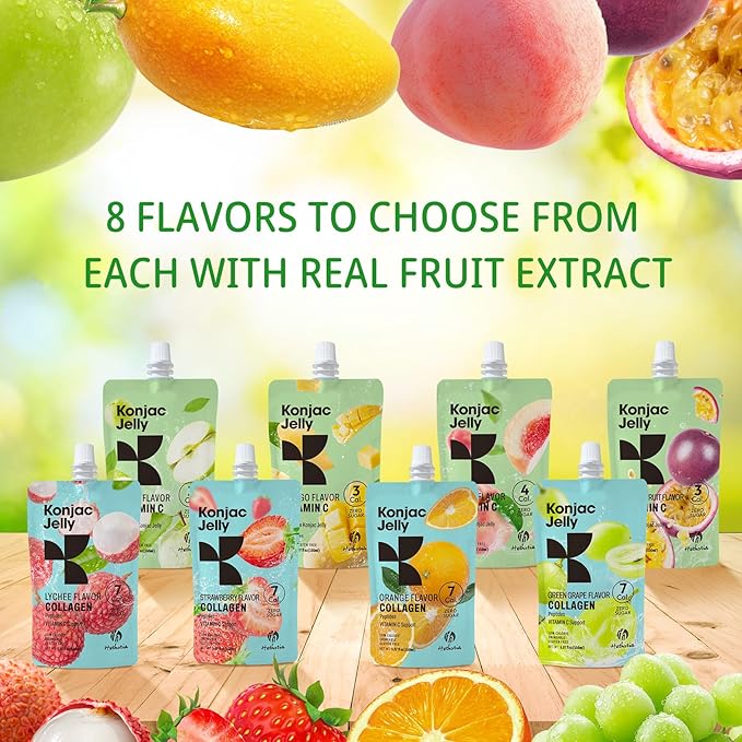 Hethstia Konjac Jelly Green Grape Flavor with Collagen Peptides 10 Packs and Konjac Rice Gluten Free 12 Packs Low Calorie Keto Sugar Free Healthy Food