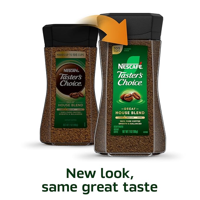 NESCAFÉ Taster's Choice Instant CoffeeMedium Light Roast CoffeeDecaf House Blend(7 Oz Each)(Pack of 4)