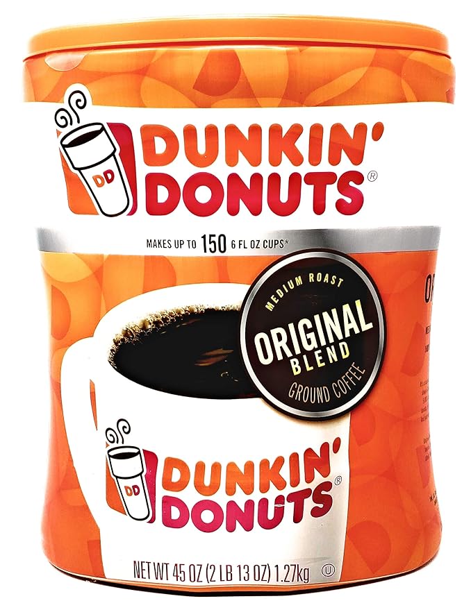 Dunkin Donuts Original Blend Ground Coffee - 90 oz Total - 45 oz Per Canister - Pack of 2 Canisters of Dunkin Donuts Ground Coffee - 100% Arabica Coffee - Medium Roast Coffee