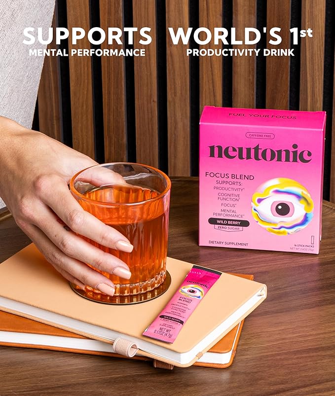 Neutonic Nootropic Focus Blend Powder | Wild Berry 16 Sticks | Caffeine Free Zero Sugar | Support Memory Mental Clarity Cognitive Function | Boost Focus Energy Brain Health