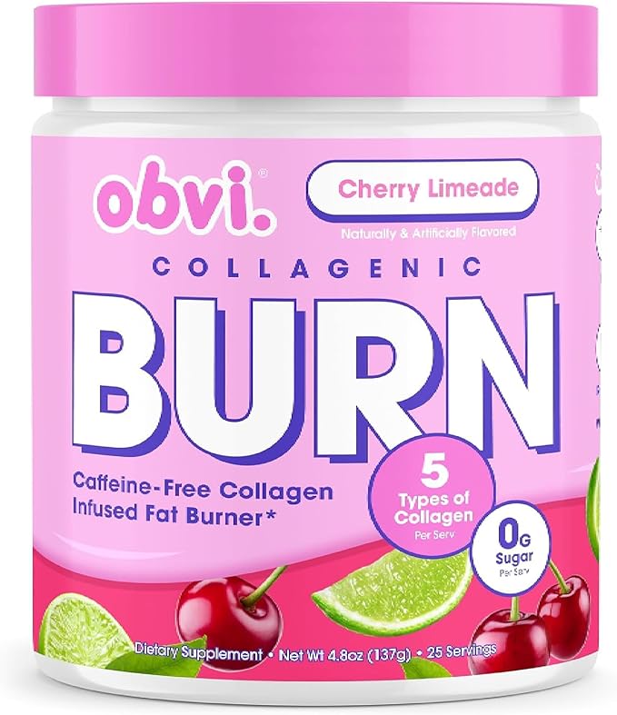 Obvi Collagenic Burn Powder | Collagen Peptide Blend with GBB Ashwagandha &amp Green Coffee | Boosts Metabolism Energy and Wellness | Supports Skin Hair Nails Joints | Cherry Limeade 25 Serving