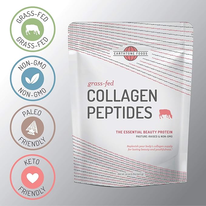 EARTHTONE Collagen Peptides Powder | Paleo-Friendly Hydrolyzed Grass-Fed Non-GMO Protein 16 oz