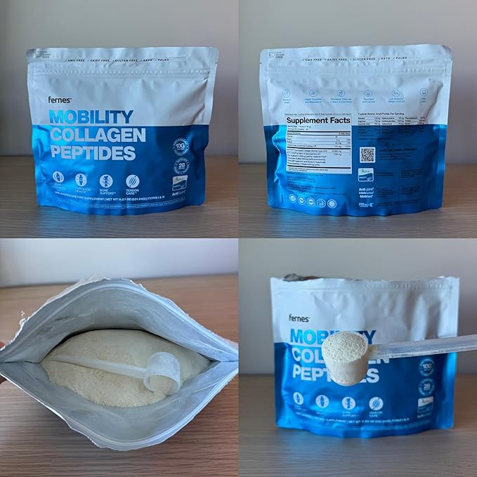 Mobility Collagen Peptides Powder - Glucosamine Chondroitin Hyaluronic Acid &amp Liposomal Vitamin C Joint Bone &amp Cartilage Support Grass-Fed Type I &amp III Keto &amp Paleo 28 Servings 11.8