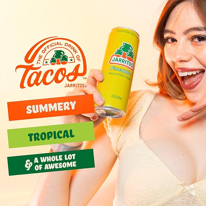 Jarritos - Mexican Soda Soft Drinks Pineapple (12 oz 355ml) 24 Cans (3 Boxes of 8) - Real Cane Sugar - 0g Fat - Made in Mexico - Natural Flavor Soda Pop - Party &amp BBQ Beverages