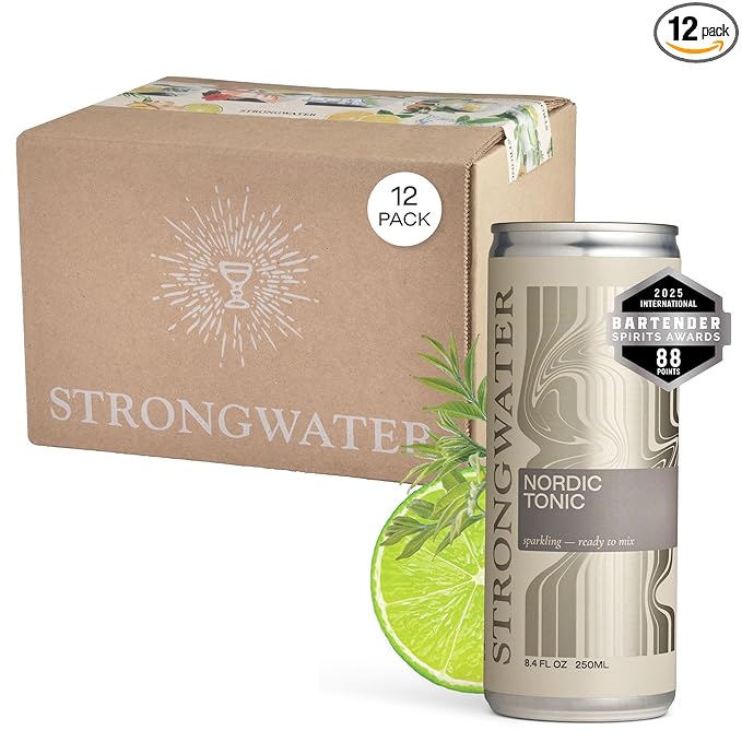 Strongwater Sparkling Nordic Tonic Water - 12 Pack Cans (8.4 Fl Oz Each) - Premium Mixer Made with Quinine Rocky Mountain Water &amp Botanicals - Real Cane Sugar No Artificial Flavors