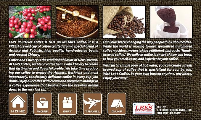 Lee's Coffee Pourover Fresh Ground Filter Packs New Orleans Style 50 Count