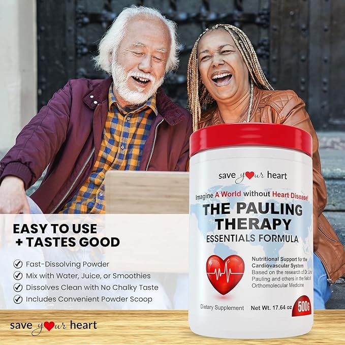Cardio Heart Health Powder Supplement - The Pauling Therapy Essentials Formula (PTEF) Healthy Vitamin C B-12 L-Lysine L-Arginine Magnesium Zinc + Vitamins Minerals &amp Antioxidants