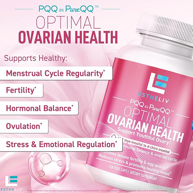 Optimal Ovarian Health | Myo-Inositol + D-Chiro &amp PQQ | Fertility Hormonal &amp Ovarian Support | PCOS Ideal 40:1 Ratio | Vitamin B8 Inositol Supplement for Women | Non- GMO | 120 Capsules