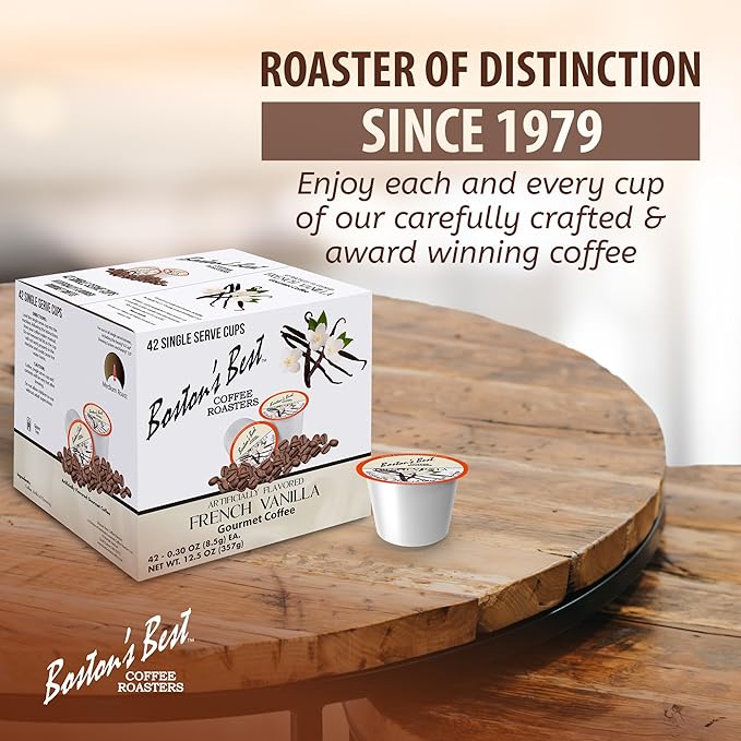 Boston’s Best – French Vanilla Flavored – Medium Roast – Single Serve Coffee Pods Compatible with Keurig Brewers – 42 Pods