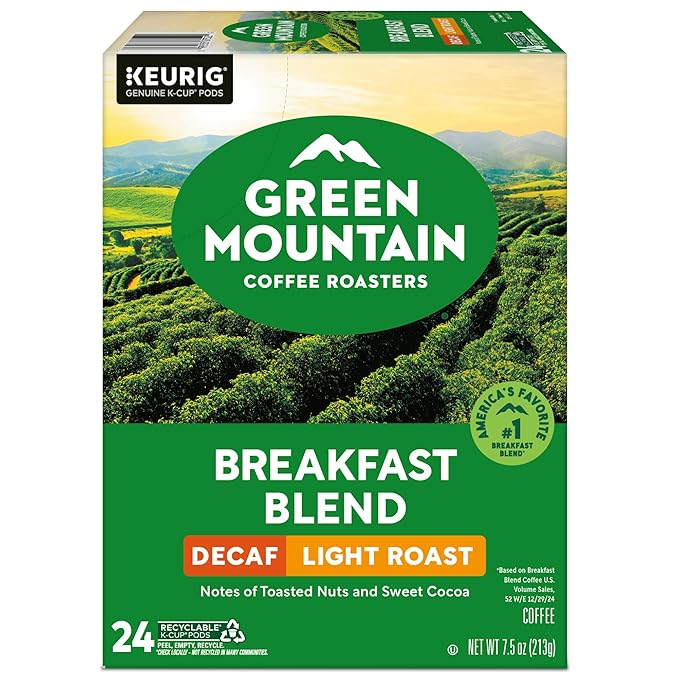 Green Mountain Coffee Roasters Breakfast Blend Decaf Coffee Keurig Single Serve K-Cup pods Light Roast 96 Count