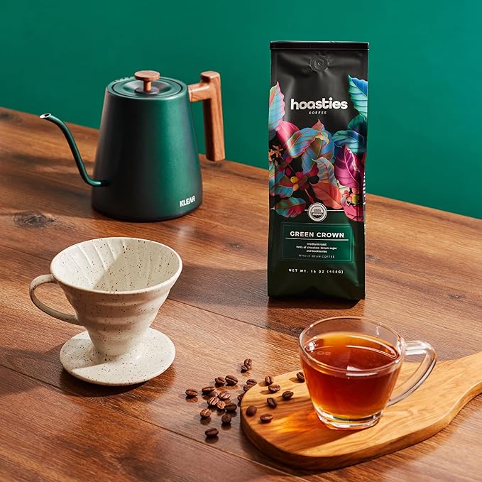 Hoasties Coffee Green Crown - USDA Organic Medium Roast Whole Bean Coffee 100% Colombian Arabica Pesticide &amp Chemical-Free 16 oz