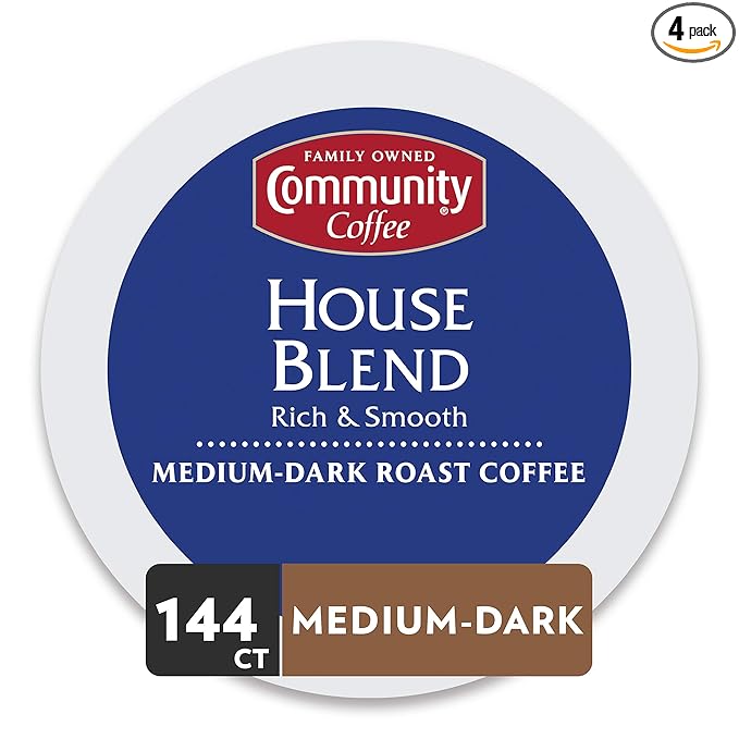 Community Coffee House Blend 144 Count Coffee Pods Medium Dark Roast Compatible with Keurig 2.0 K-Cup Brewers 36 Count (Pack of 4)