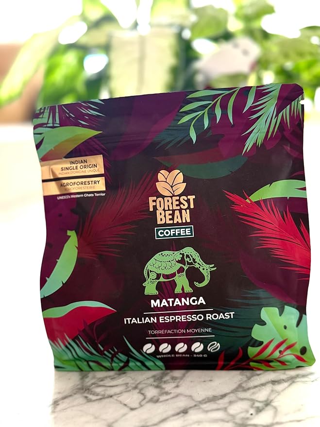 Forest Bean Matanga Coffee 100% Arabica Single-Origin Indian Italian Espresso Roast 340g Whole Bean Bag