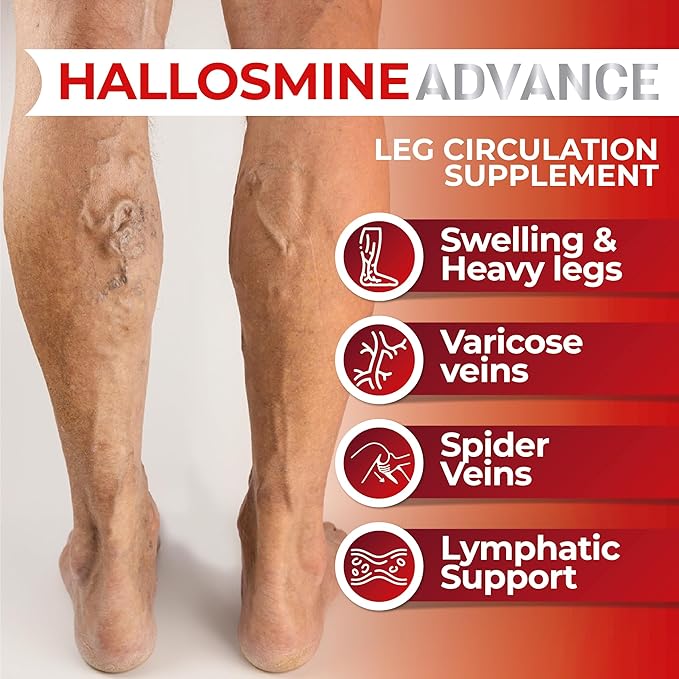 Hallosmine Advance 1000mg Diosmin Capsules – Max Strength Circulation &amp Vein Support Supplement Vascular Health Visible Veins Spider Veins Blood Flow Swelling &amp Heavy Legs 60 Count