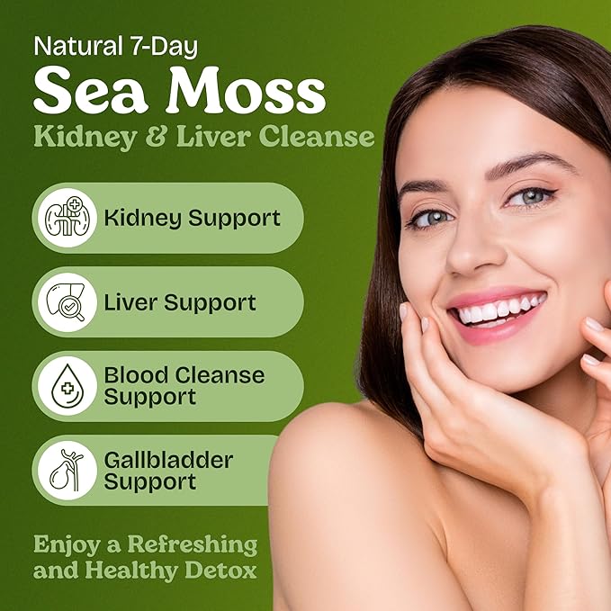 Atlantic Naturals Sea Moss 7 Day Detox Liver Gallbladder &amp Kidney Cleanse - Support with Dandelion Root Milk Thistle Burdock Root Red Clover Chanca Piedra - Pineapple Flavor Drink Mix (14 oz)