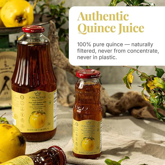 Pure Quince Juice 8.4oz Glass Bottle (Pack of 12) Cold Pressed Juice Not from Concentrate Non-GMO No Sugar Added Gluten Free Kosher Certified Preservative Free