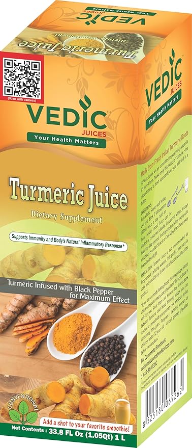 Vedic Juices Pure Turmeric Juice | Premium Quality Turmeric Liquid Extract Supplement | Digestion | 33.8 Fl Oz (Pack of 1)