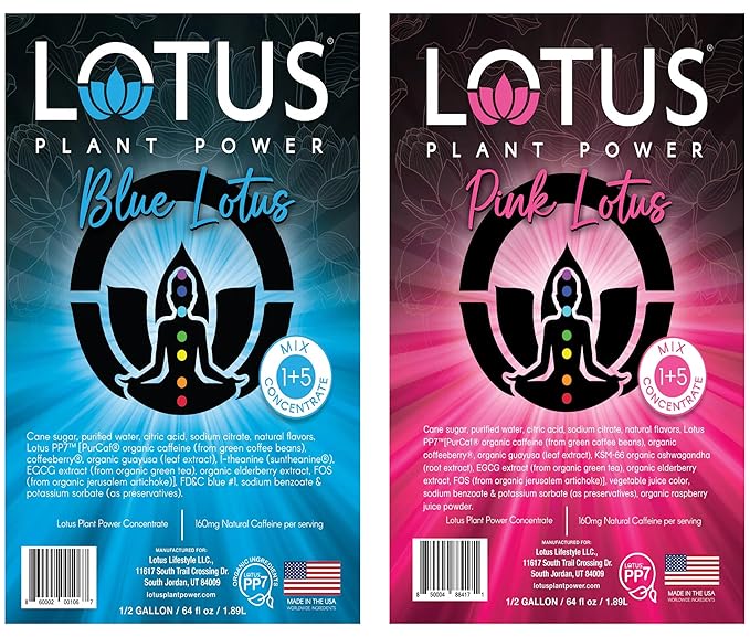 Lotus Energy Drink Concentrate 64 fl oz (Blue &amp Pink) Pack of 2