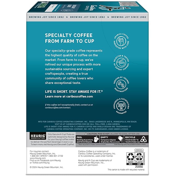 Caribou Coffee Obsidian Keurig Single-Serve K-Cup Pod Medium Roast Coffee 96 Count