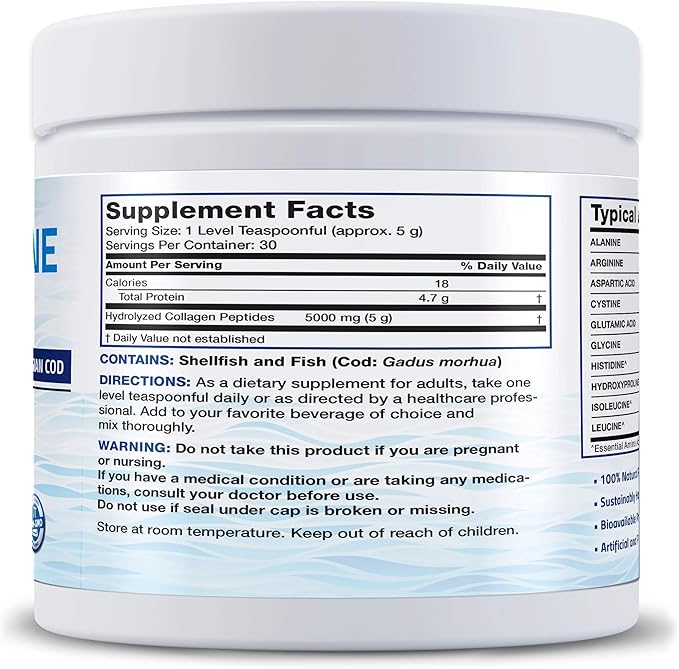 Bronson Marine Collagen Peptides Hydrolyzed Protein Powder 100% Wild Caught Nordic Cod + Selenium 200 Mcg for Immune System Thyroid Prostate and Heart Health