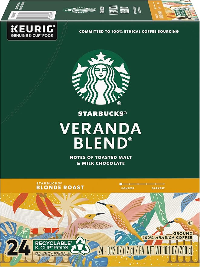 Starbucks Coffee K-Cup Pods Veranda Blend Blonde Roast Coffee Notes of Toasted Malt &amp Milk Chocolate Keurig Genuine K-Cup Pods 24 CT K-Cups/Box (Pack of 3 Boxes)