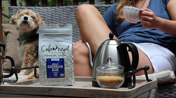 Cafe Kreyol Organic Caribbean Blue | 12 oz - Haitian Blue Light Roast Whole Bean Coffee