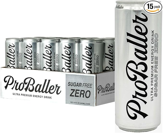 ProBaller Clean Energy Drink - Athlete-Grade Energy for Focus &amp Performance Zero Sugar NSF Certified for Sport Natural Caffeine Biotin Electrolytes Amino Acids &amp B Vitamins - Citrus 12 f