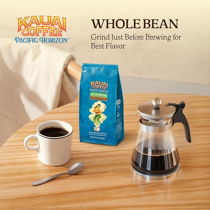 Kauai Coffee Whole Bean Coffee – Smooth Non-Bitter Medium Roast Pure Arabica – Floral Notes and Bright Aroma – Grown on Hawaii's Largest Coffee Farm – Decaf 1 Pack of 24oz