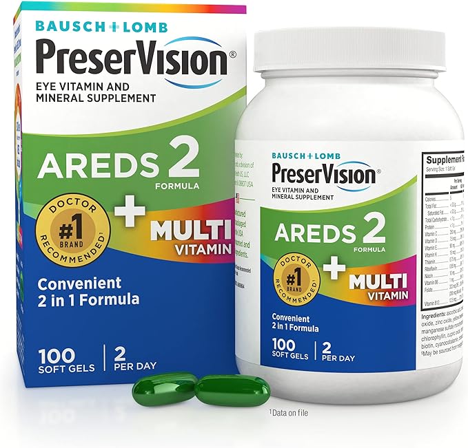 PreserVision AREDS 2 + Multivitamin #1 Eye Doctor Recommended Brand 2-in-1 Eye Vitamin with Lutein Zeaxanthin Zinc and Vitamin C D &amp E 100 Softgels