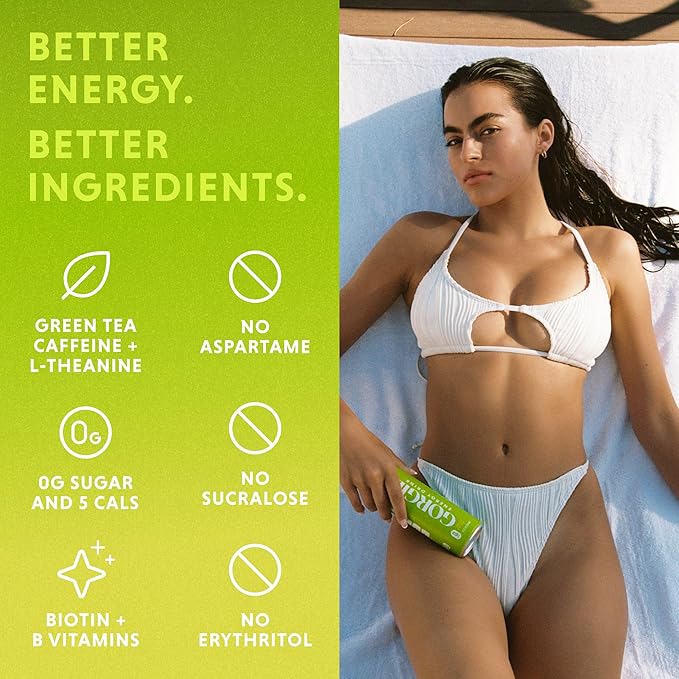 GORGIE Sugar Free Natural Energy Drinks Sparkling Citrus Burst (12 Pack) - Healthy Energy Drinks - Natural Coffee Replacement with Green Tea Caffeine and Biotin - 150mg Caffeine Vegan &amp Low Cal