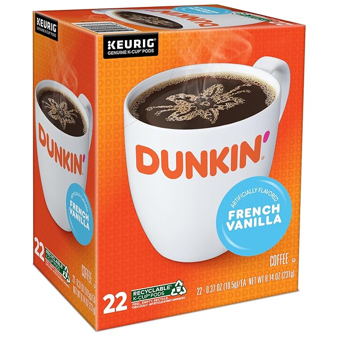 Dunkin' Donuts French Vanilla Keurig Single Serve K-Cup Pods Light Roast 22 Pods Per Pack Case Of 4 Packs