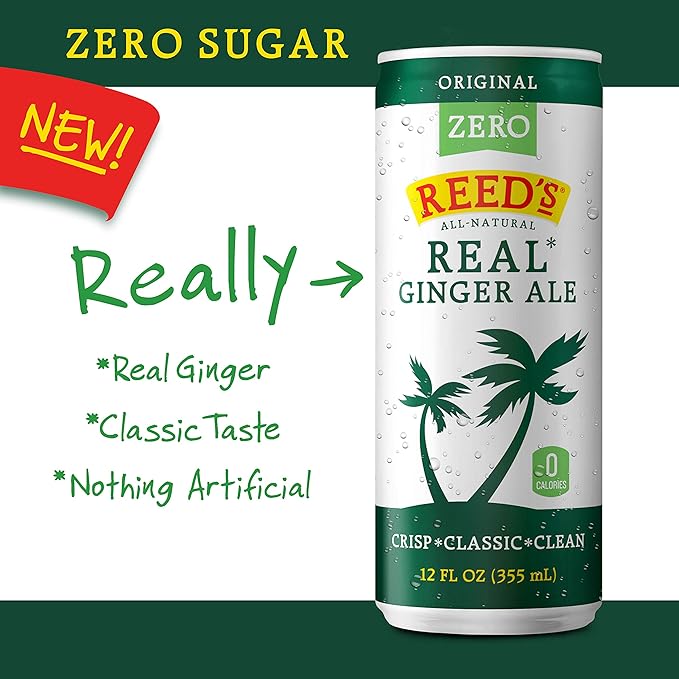 Reed's Zero Sugar Real Ginger Ale Natural Ginger Ale Made with Real Ginger (24pk- 12oz Slim Cans)