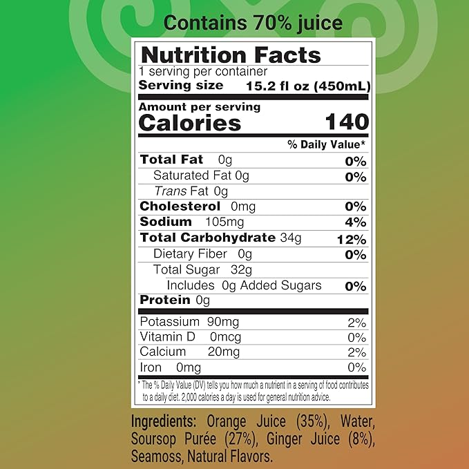 Nourish Kings- Sea Moss drink with Soursop Ginger &amp Orange juice No Added Sugars or Preservatives 12 pack of 15.2 Fl oz Bottles