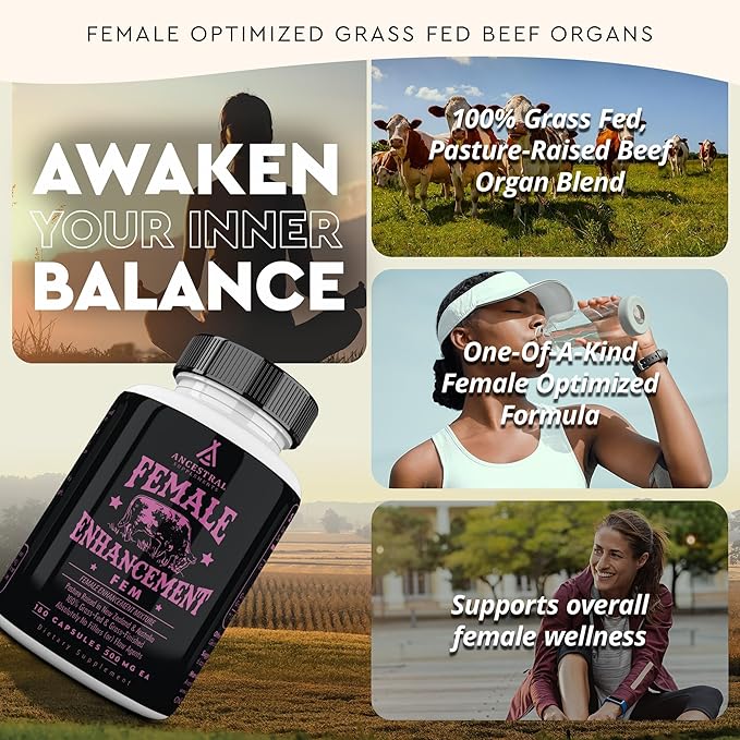 Beef Organ Supplement for Women – Supports Hormone Balance Energy &amp Wellness – Grass Fed Pasture Raised Superfood – Liver Heart Kidney Bone Marrow – Collagen CoQ10 B12 – Female Support Blen