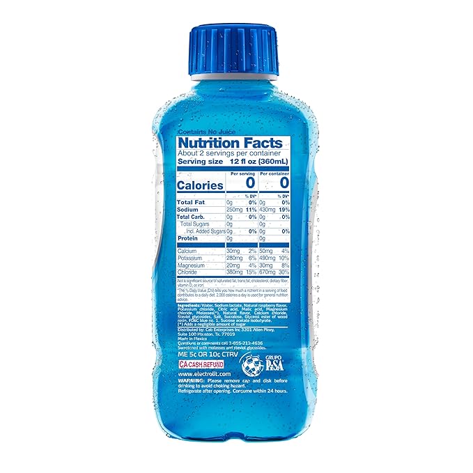 Electrolit Zero Electrolyte Beverage Blue Raspberry 21 Fl Oz bottle (Pack of 12)