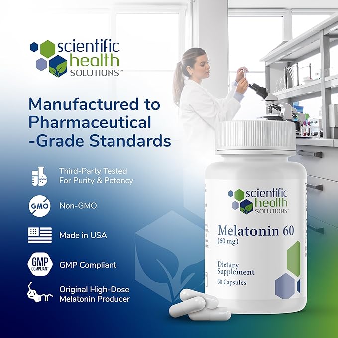 Melatonin 60mg | High Dosage Melatonin in Easy-to-Swallow Capsules | Vegan Non-GMO &amp Gluten-Free | US-Made Extra Strength (Single)