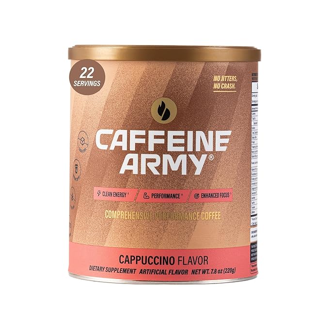 CAFFEINE ARMY Cappuccino | Functional Coffee with Collagen Peptides MCTs CoQ10 and Adaptogens: Clean Energy Supports Daily Attention No Jitters or Crash (7.8 oz 22 Servings)