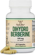 Dihydroberberine Supplement 100mg 60 Capsules (Patented GlucoVantage Super Berberine May be 5X More Effective Than Berberine with Less Side Effects) Third Party Tested Vegan Safe by Double Wood