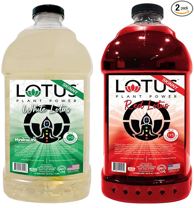 Lotus Energy Drink Concentrate 64 fl oz (Skinny White &amp Skinny Red) Pack of 2