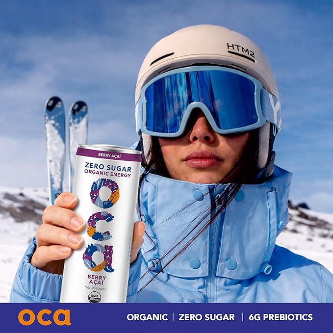 OCA ZERO Berry Acai Organic energy drink zero sugar gluten-free vegan plant-based 12 Fl Oz (12 pack)