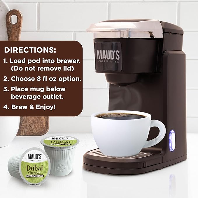 Maud's Dubai Chocolate Flavored Coffee Pods 36 ct Medium Roast Flavored Coffee in Single Serve Pods – 100% Arabica Beans Compatible with Keurig K Cups Maker