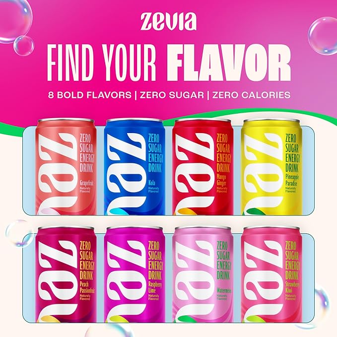 Zevia Zero Sugar Energy Drink Watermelon 12 oz Cans (12-Pack) – Naturally Sweetened Non-GMO Project Verified Gluten-Free Vegan