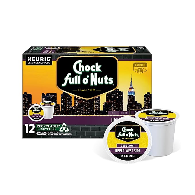 Chock Full o' Nuts Upper West Side Keurig K-Cup Pods for Keurig Brewers – Premium Arabica Dark Roast – Single Serve – 1 Pack of 12 K-Cup Pods
