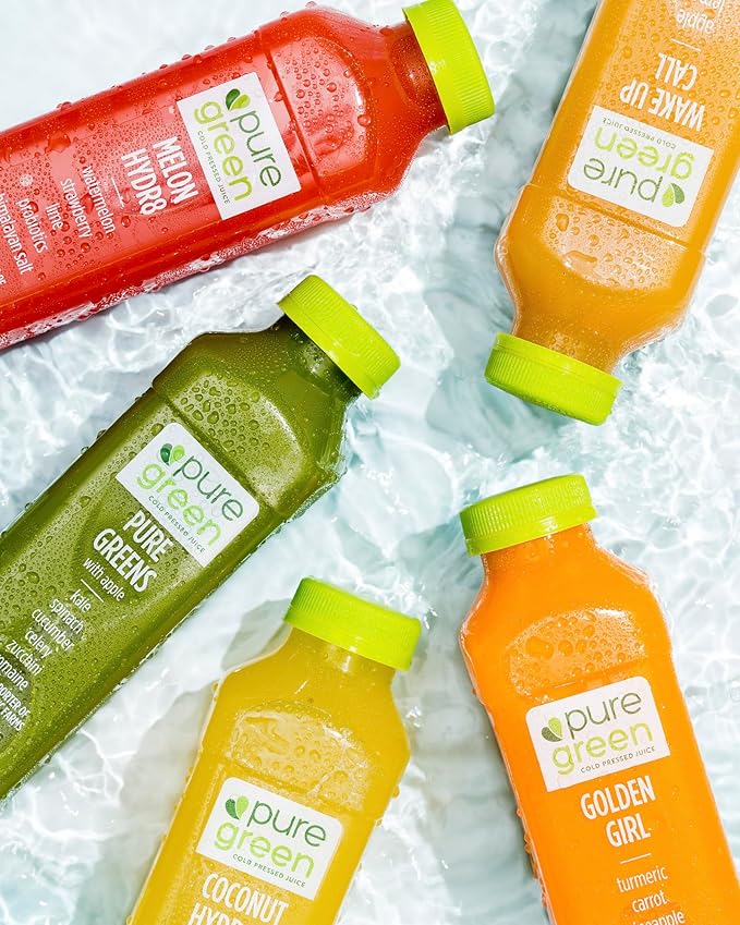 Pure Green Cold Pressed Juice - Pure Greens ALG - Fresh Functional Blend with Apple Lemon Ginger Kale - Natural Gluten Free Non-GMO No Artificial Colors or Flavors - Made from Real Fruits &amp