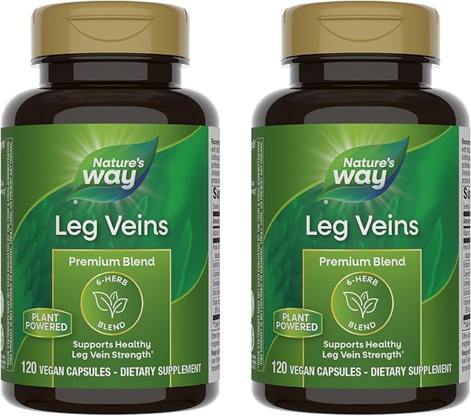 Nature's Way Leg Veins Supports Healthy Leg Vein Strength* 6-Herb Blend With Horse Chestnut Extract Dandelion Gluten Free 120 Vegan Capsules (Packaging May Vary) - 2 Pack