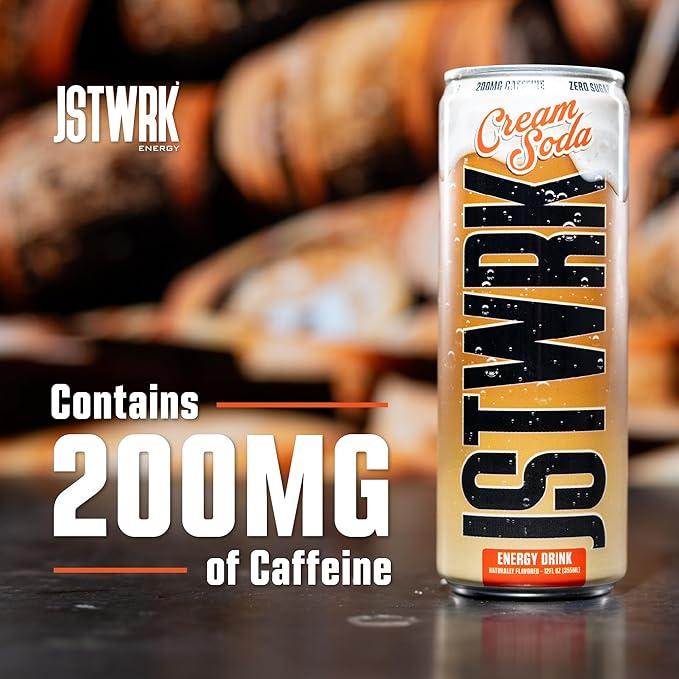 JST WRK Energy Drink - 12-Pack Sugar-Free Zero Calories No Sugar Alcohols 12 Fl Oz. 200 milligrams Caffeine (Cream Soda)