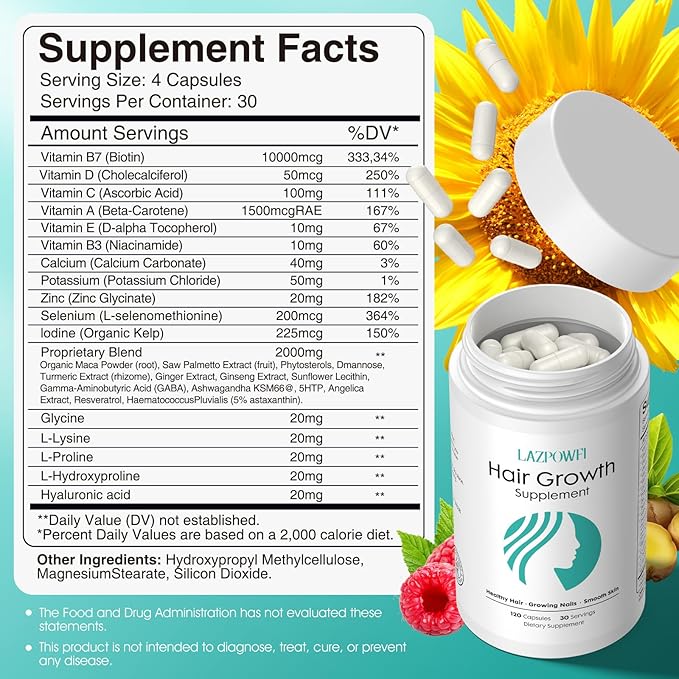 Hair Growth Products Biotin 10000mcg 30-in-1 with Vitamin A B3 C D E Calcium Hair Growth Supplement Supports Hair &amp Nails Natural Growth Vitamins for Women &amp Men - 30 Servings